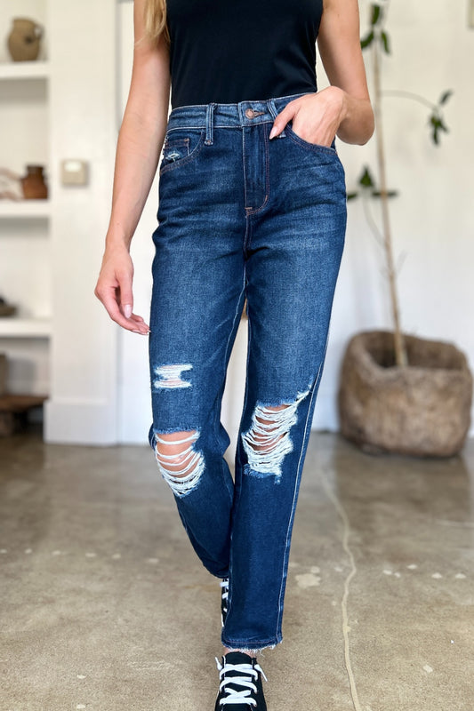 Ada High-Waist Rigid Magic Heavy Destroy Straight Jeans | Judy Blue