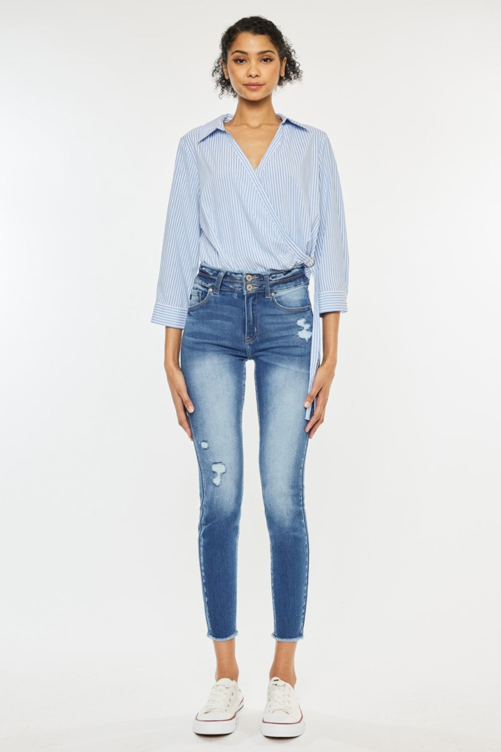 Walk This Way Distressed Raw Hem High-Waist Jeans | Kancan