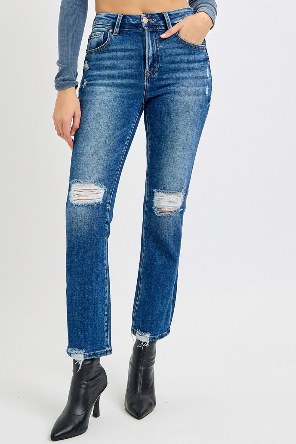 Remi High-Rise Distressed Cropped Straight Jeans | Risen