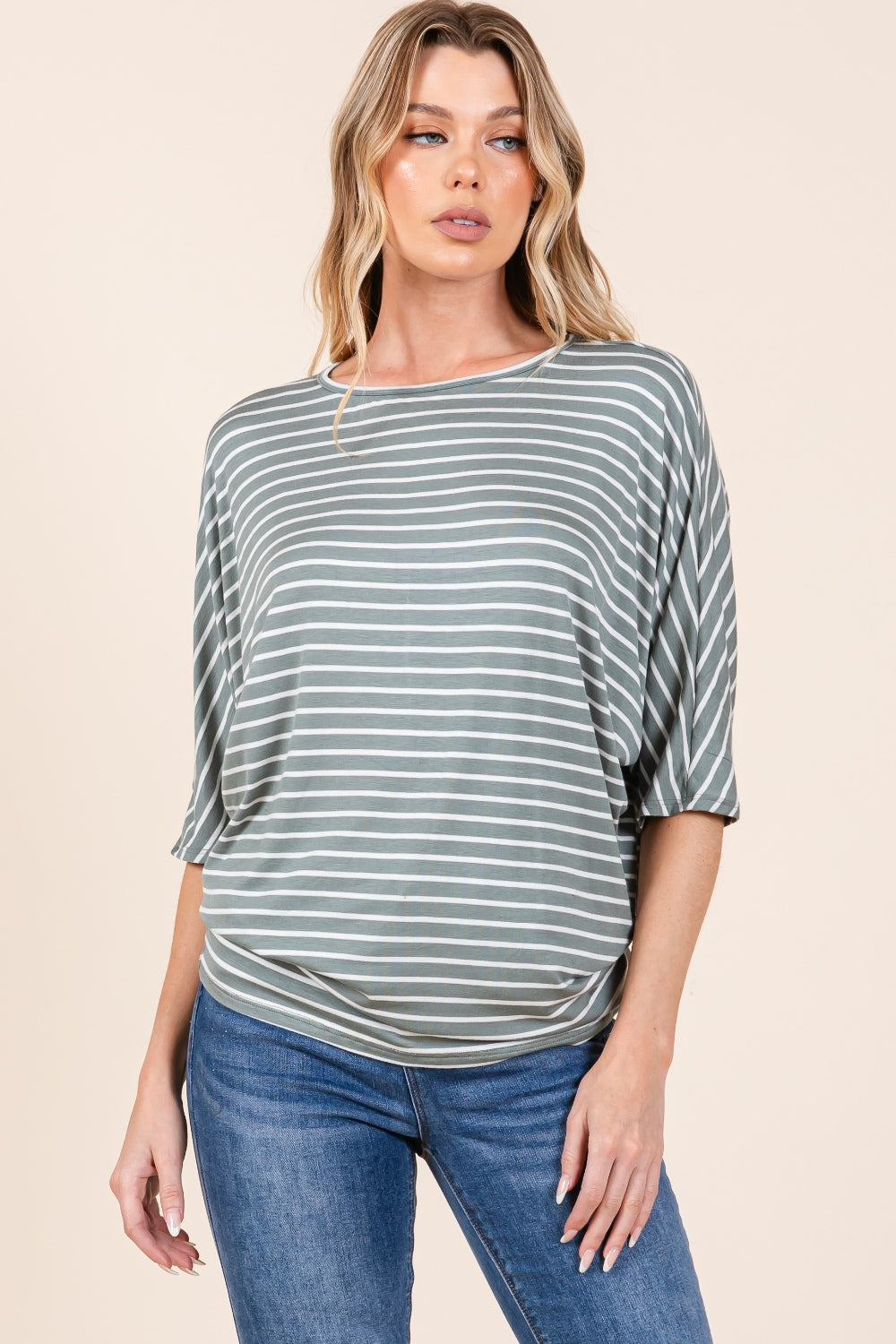 Kya Striped Boat Neck Dolman Top