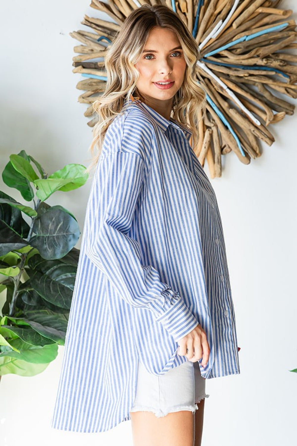 Margo Striped Button Down High-Low Top