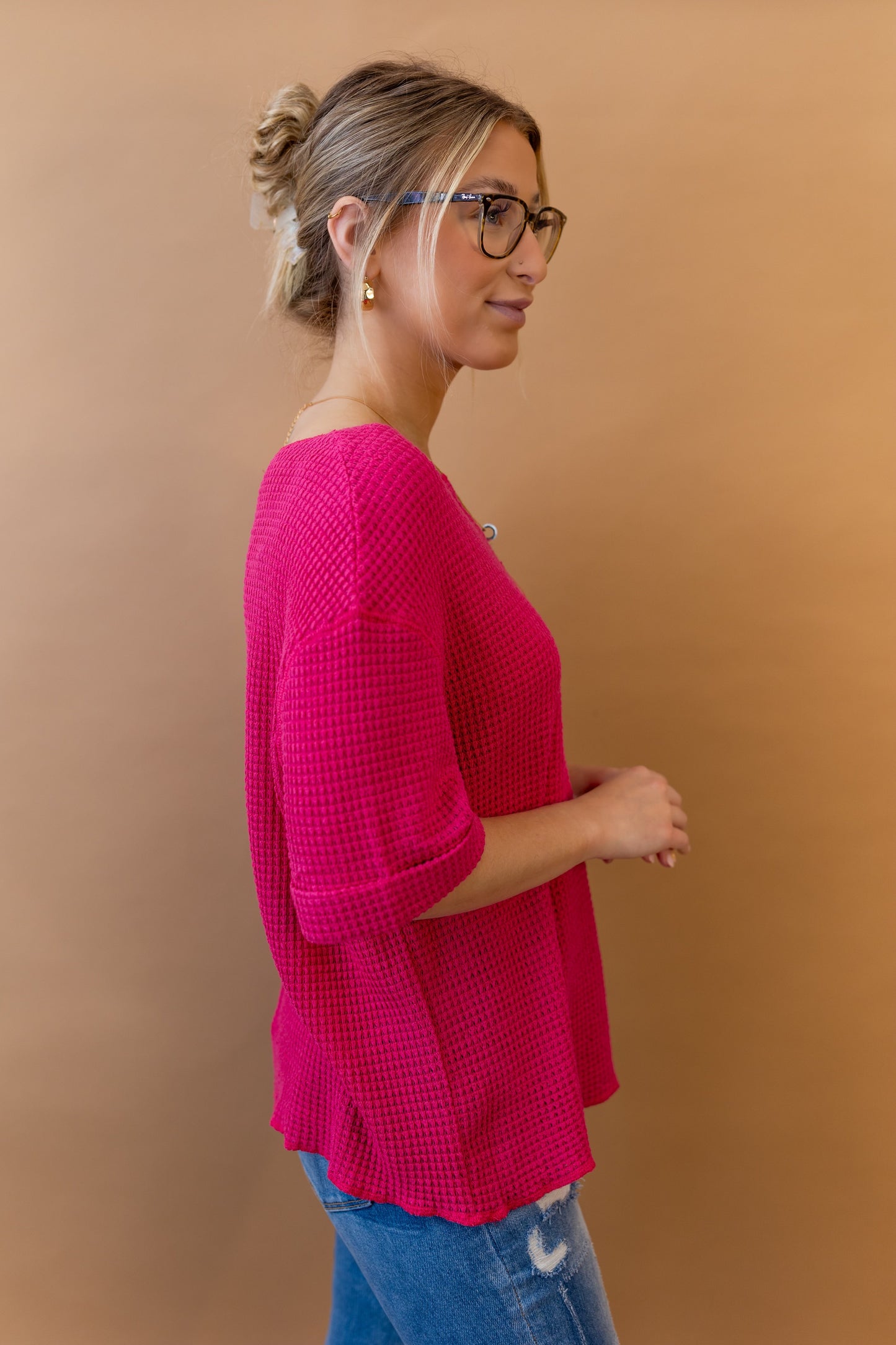 Tanya Waffle Knit Top | Fuchsia