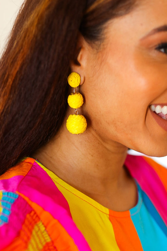 Raffia Lantern Pom Dangle Earrings