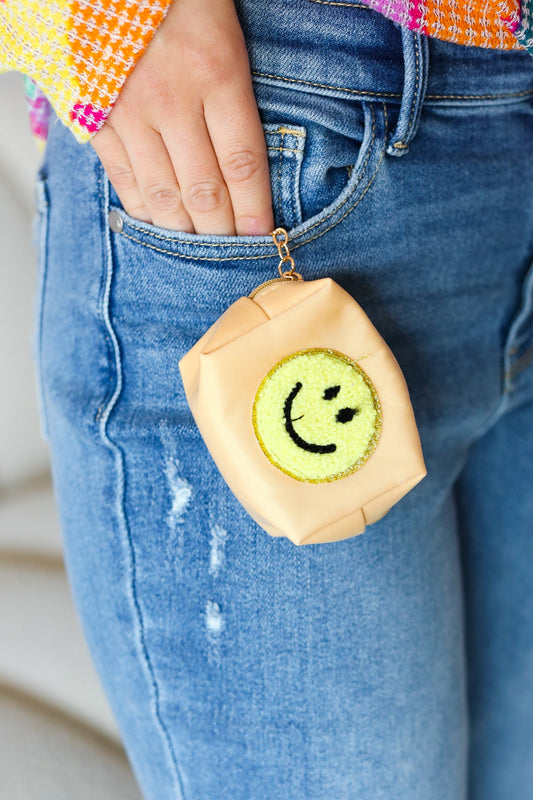 Smiley Face Patch Coin Purse Keychain | Manilla
