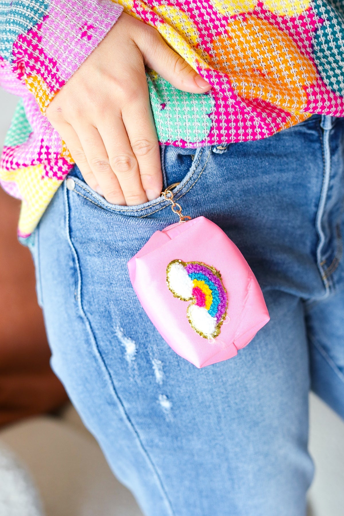 Rainbow Patch Coin Purse Keychain | Bubblegum Pink