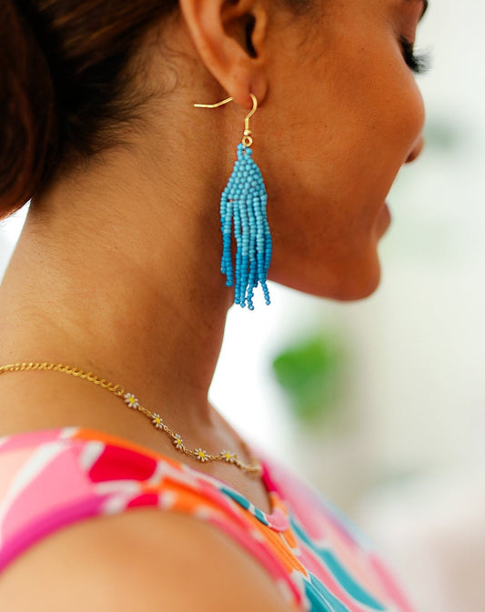 Azure Beaded Pyramid Earrings