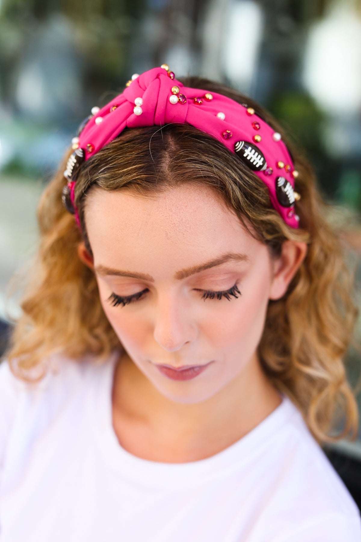 Football Embellished Top Knot Headband