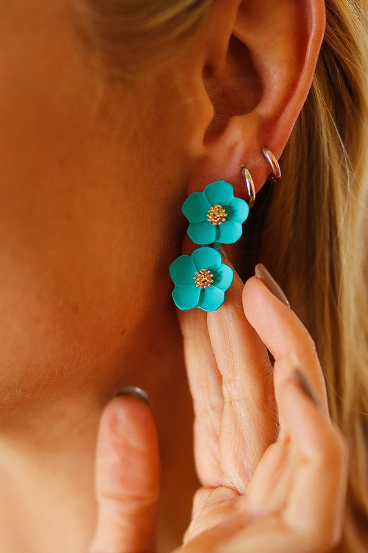 Teal Tiered Flower Earrings