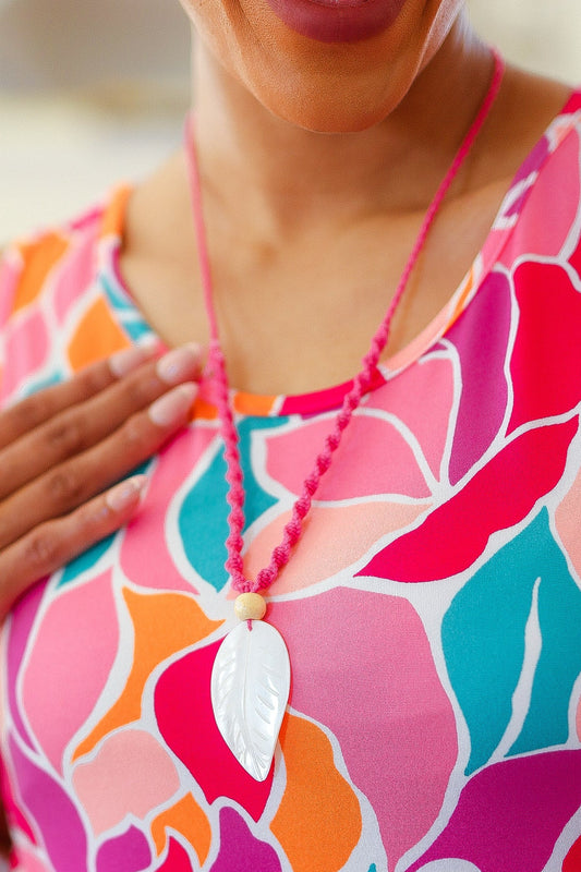 Iridescent Shell Feather Necklace