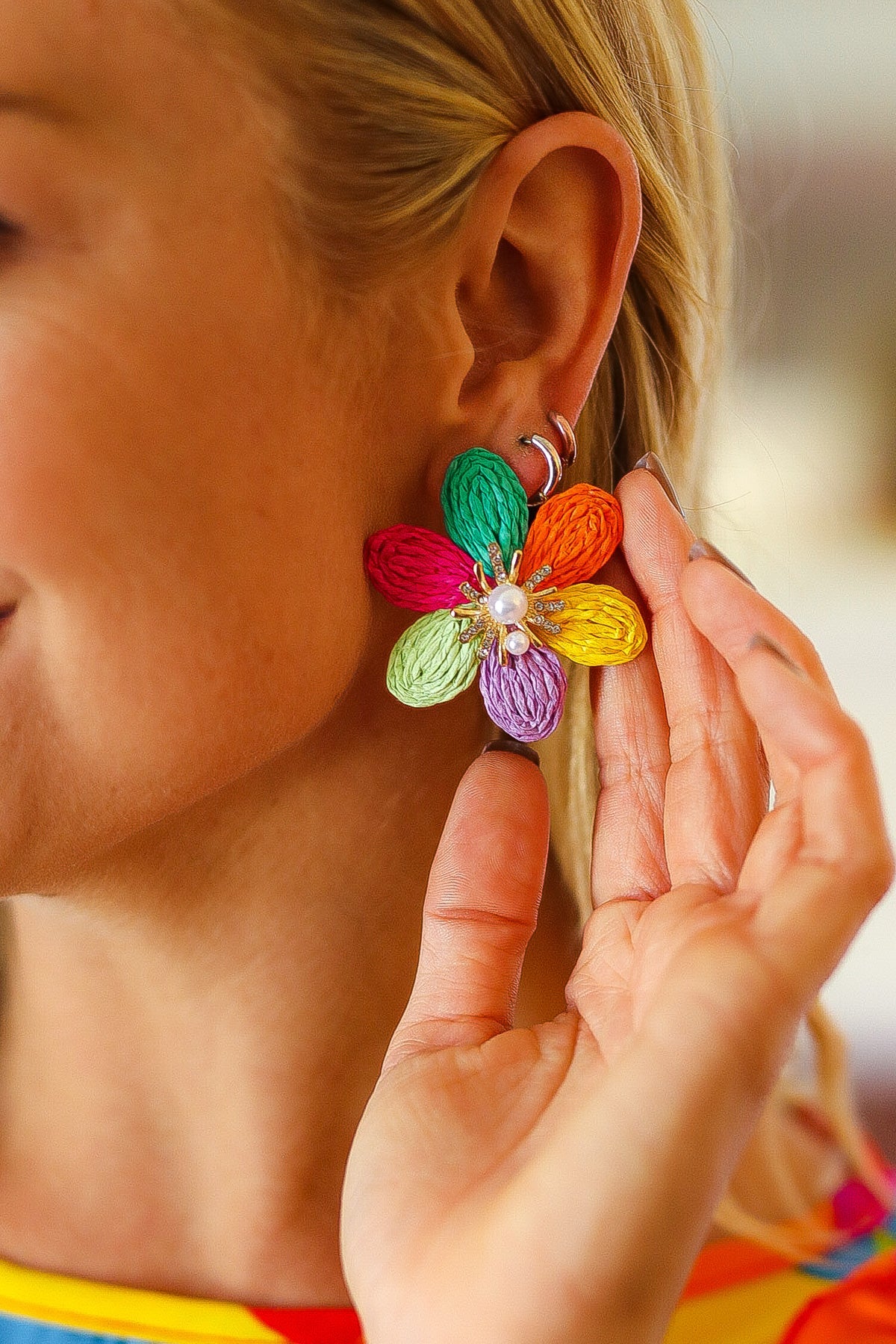 Pearl & Rhinestone Flower Earrings