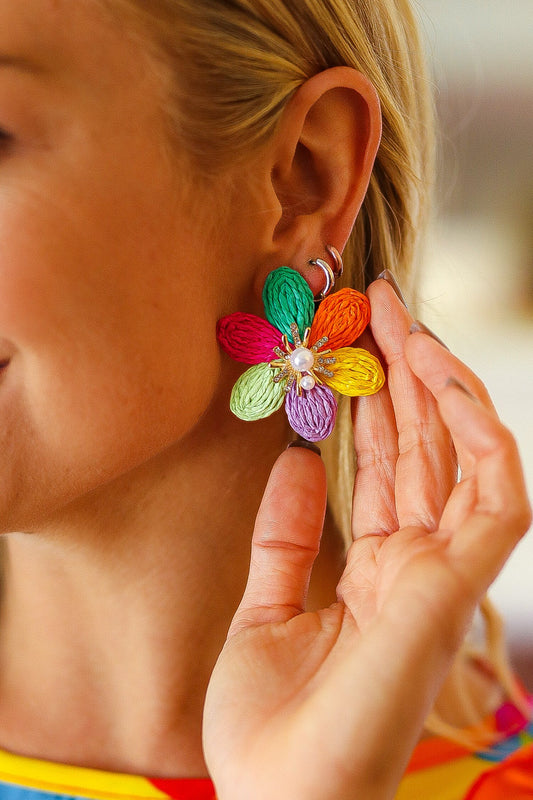 Pearl & Rhinestone Flower Earrings