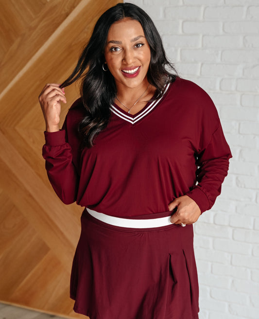 All Out Comfort V-Neck Pullover | Red Merlot