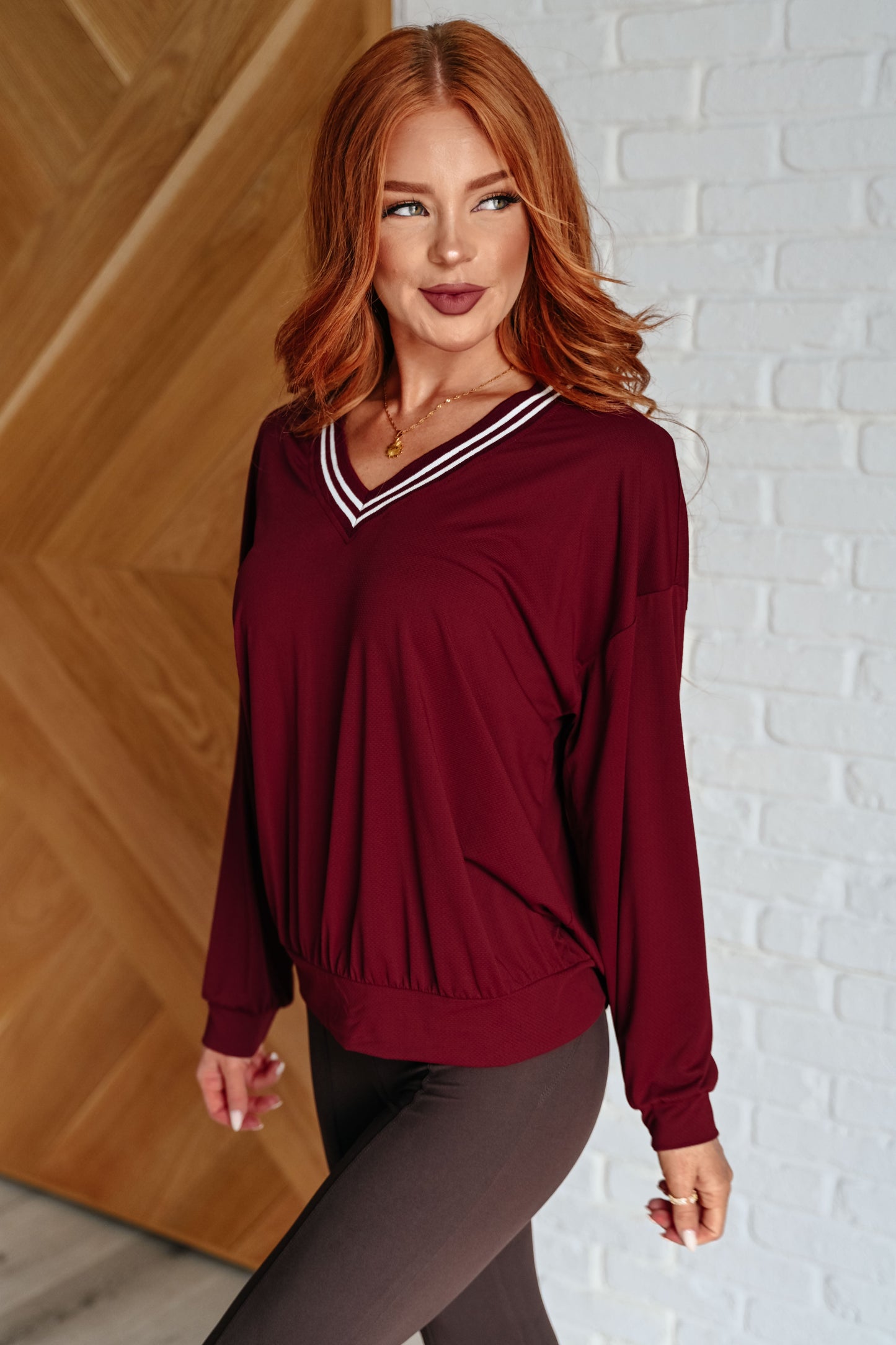 All Out Comfort V-Neck Pullover | Red Merlot