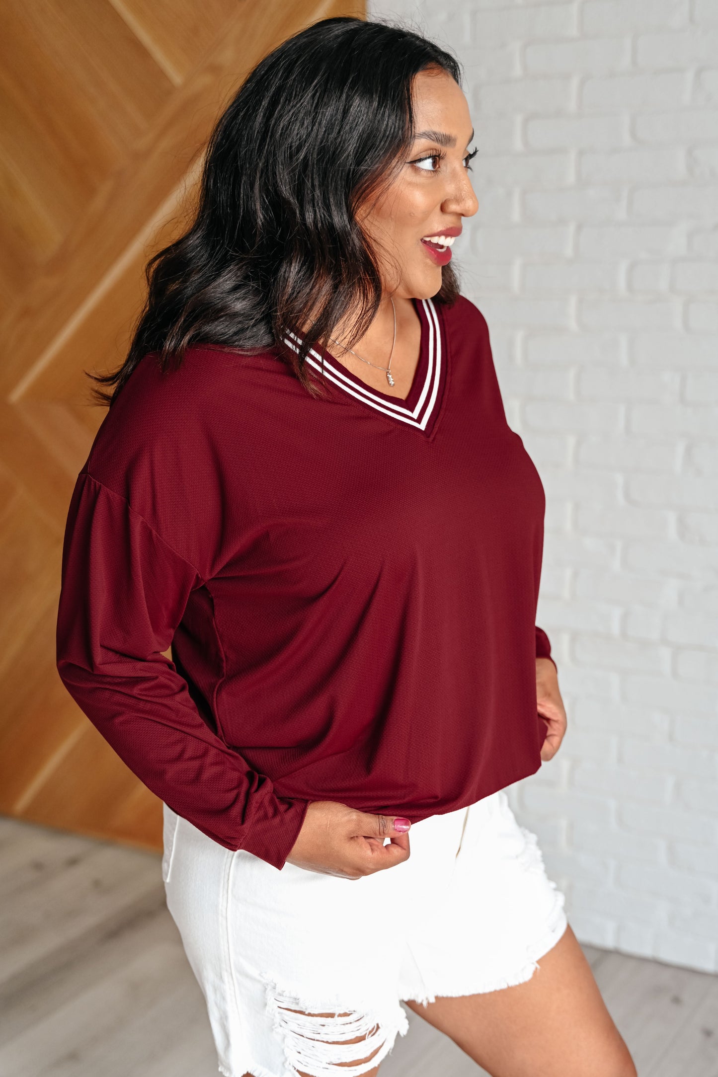 All Out Comfort V-Neck Pullover | Red Merlot