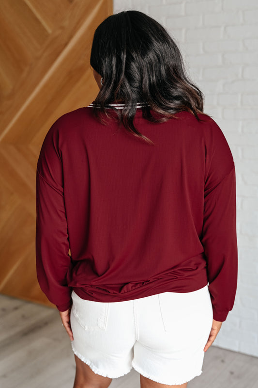 All Out Comfort V-Neck Pullover | Red Merlot