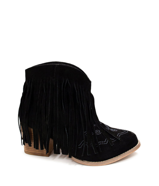 Amos Fringe Ankle Booties | Black Suede