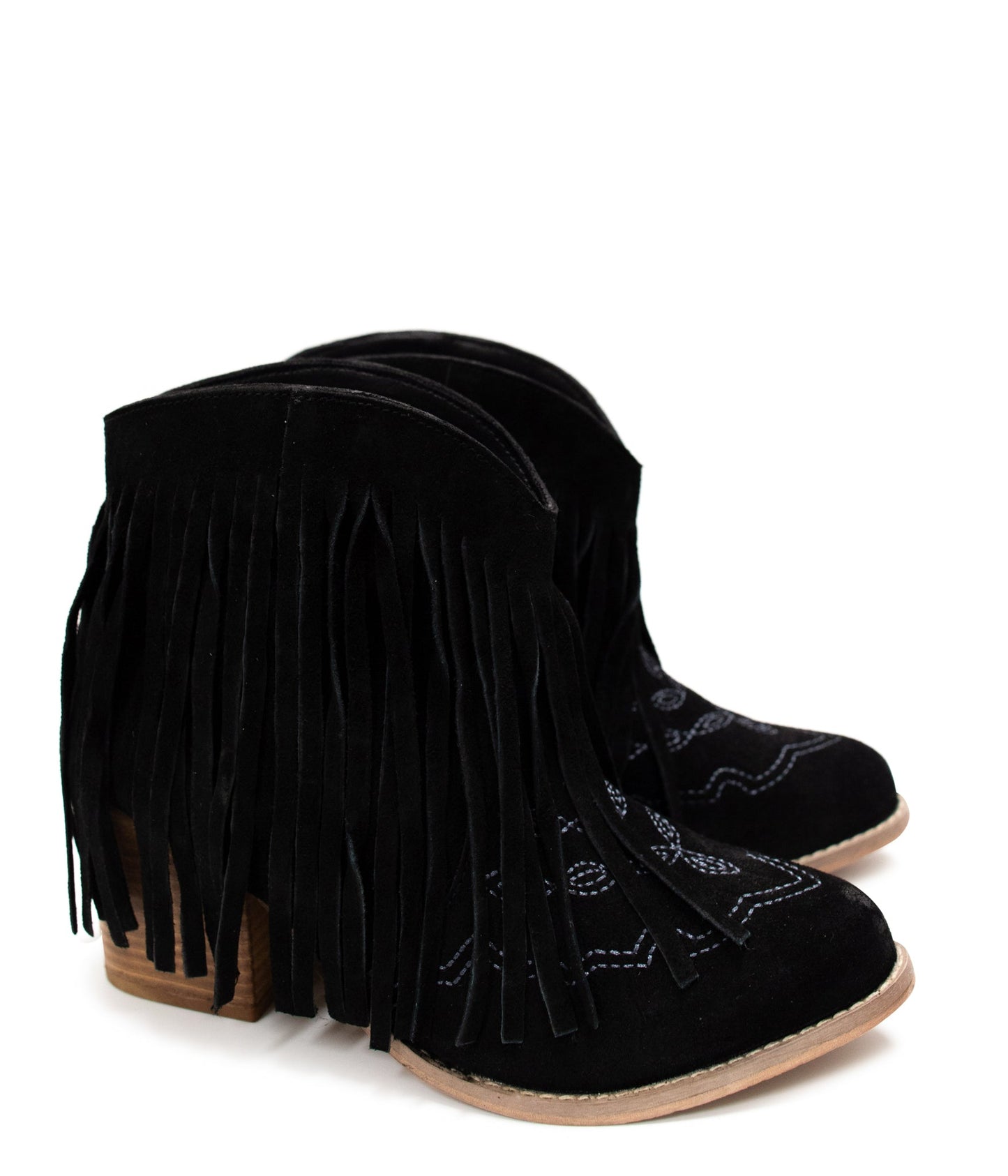 Amos Fringe Ankle Booties | Black Suede