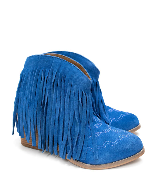 Amos Fringe Ankle Booties | Blue Suede