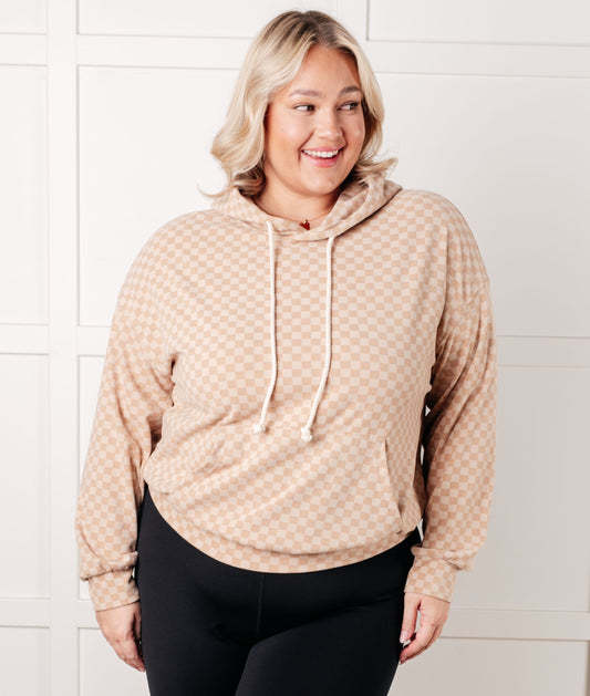 Ask Me Out Checkered Hoodie | Khaki