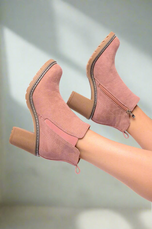 Bite Me Booties | Blush Faux Suede