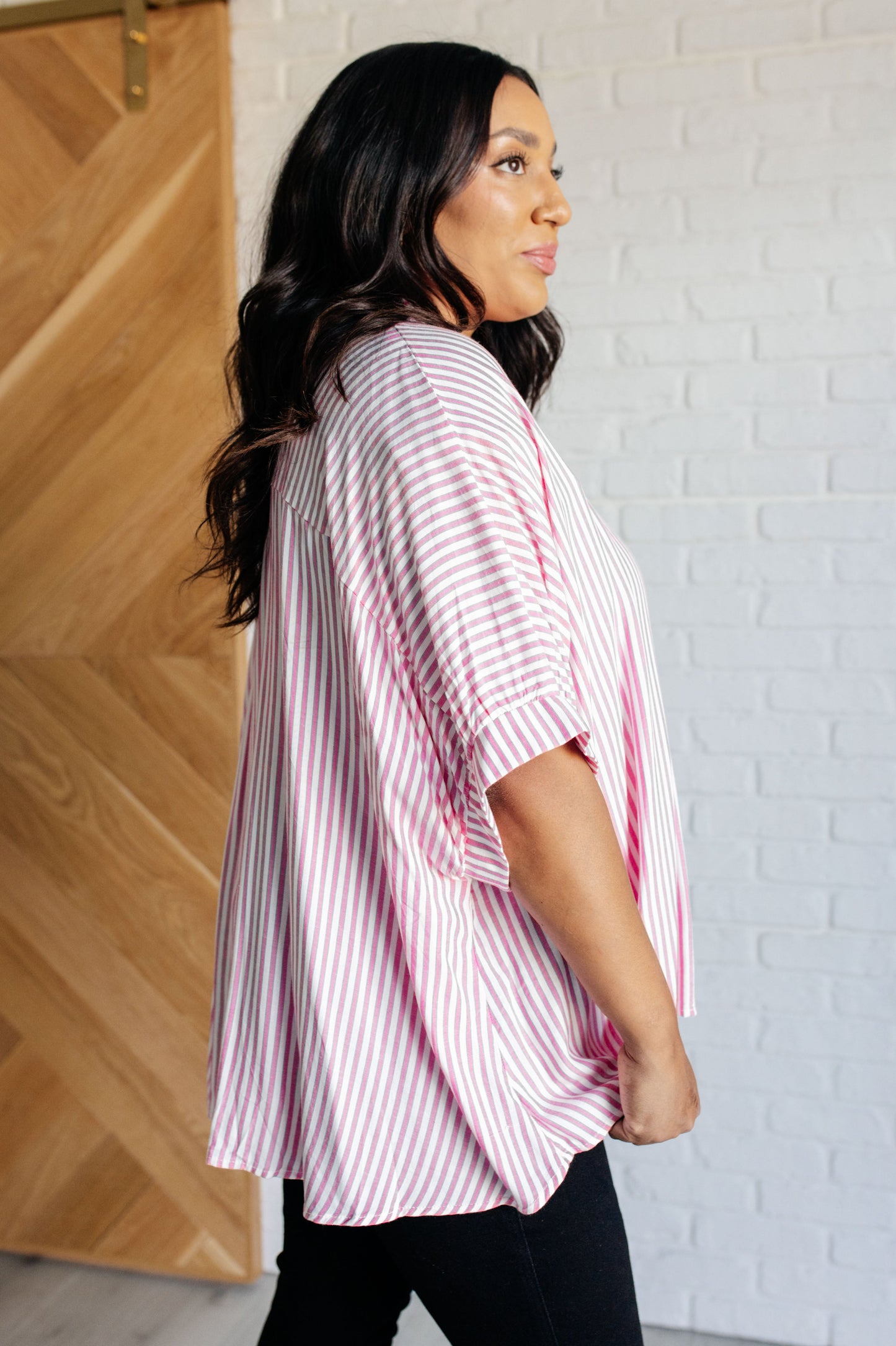 Boxy Striped Top | Hot Pink