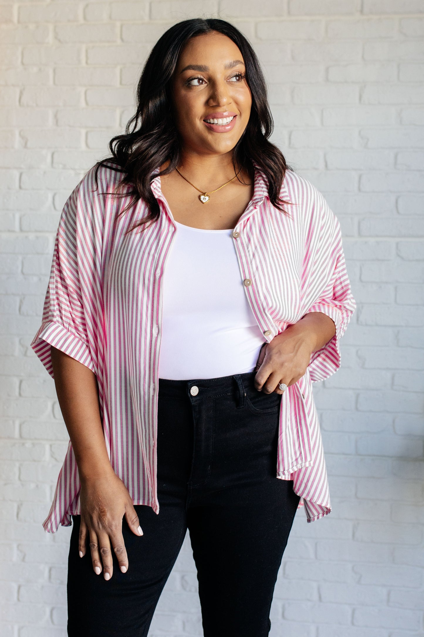 Boxy Striped Top | Hot Pink