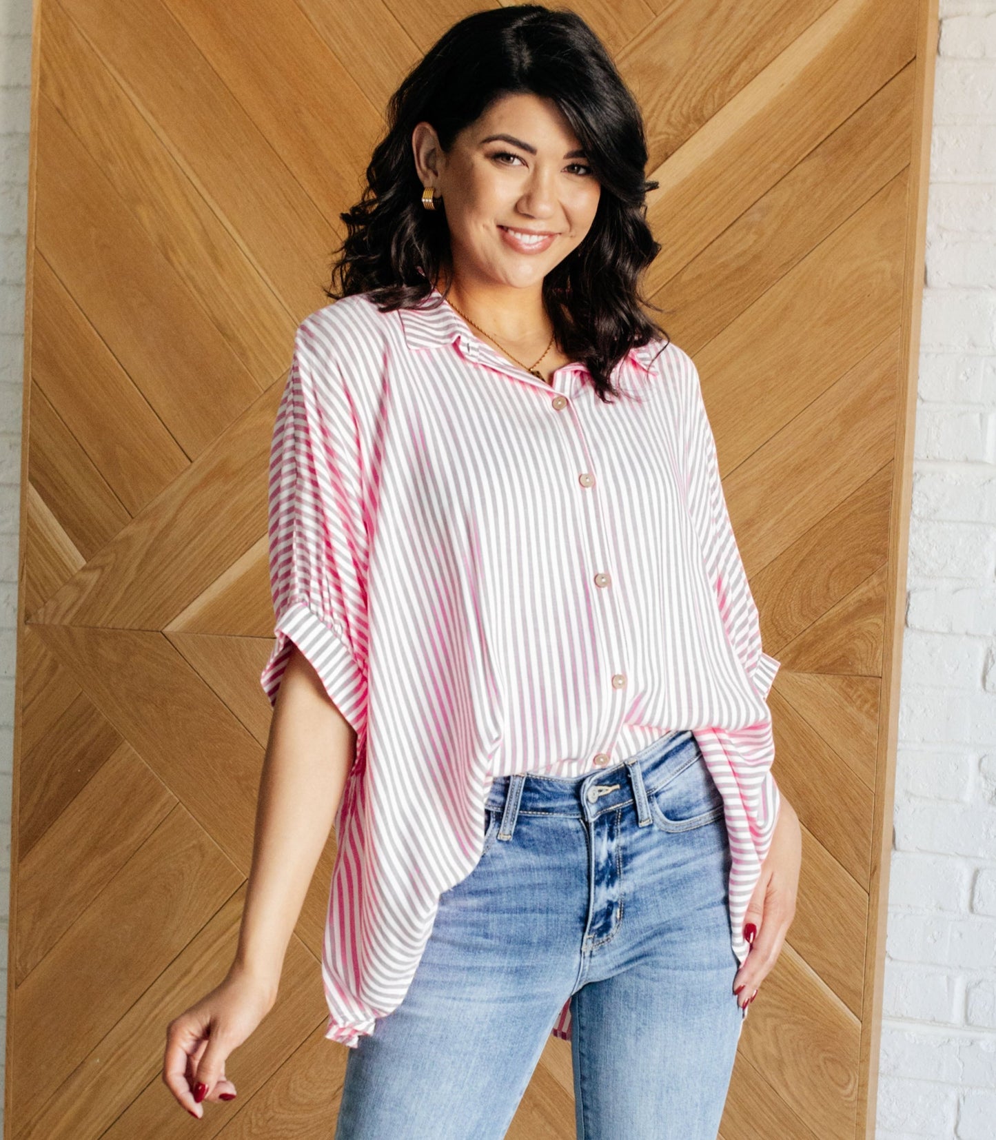 Boxy Striped Top | Hot Pink