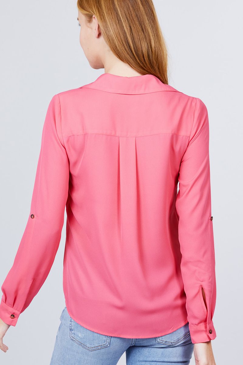 Lydia Pocket Woven Blouse | Coral Pink