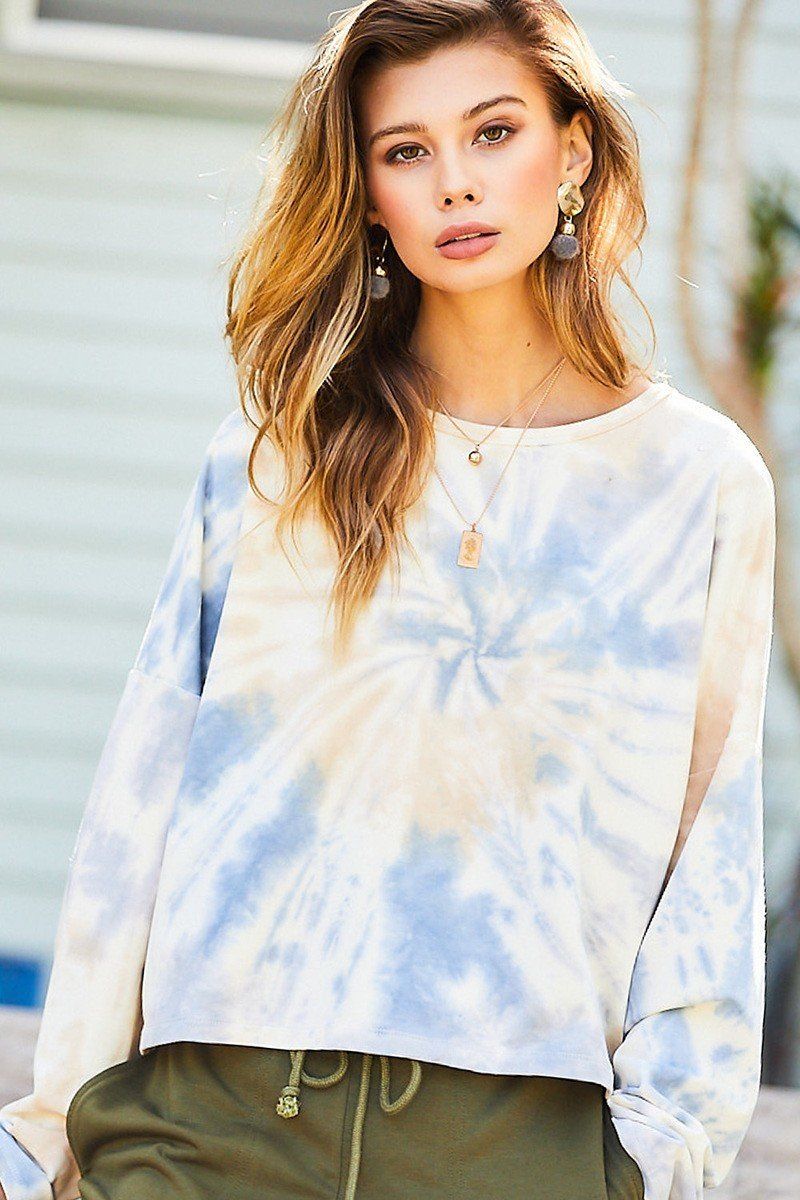 Ariana Oversize Crop Tie Dye French Terry Pullover