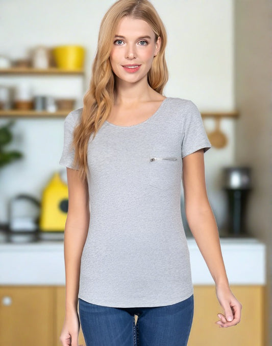 Quinn Zipper Pocket Top | Grey