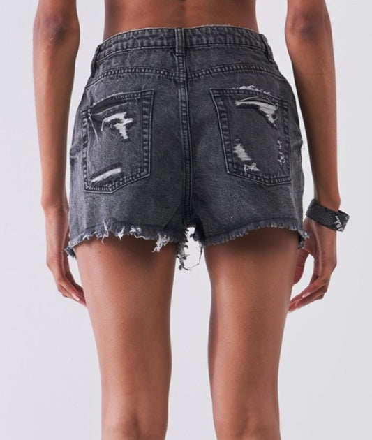 Aaliyah Ripped High-Waist Distressed Mini Shorts
