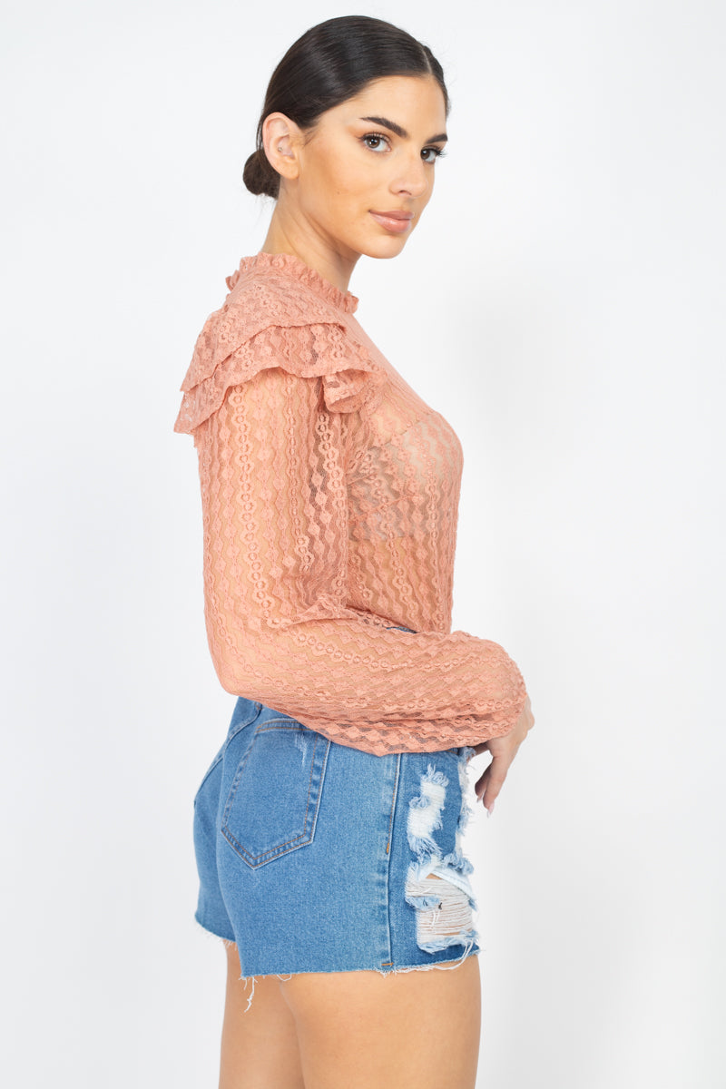 Alice Sheer Crochet Lace Ruffled Top