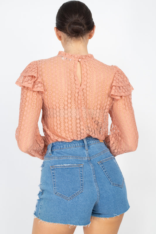 Alice Sheer Crochet Lace Ruffled Top