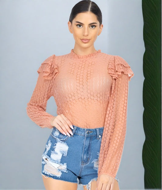 Alice Sheer Crochet Lace Ruffled Top