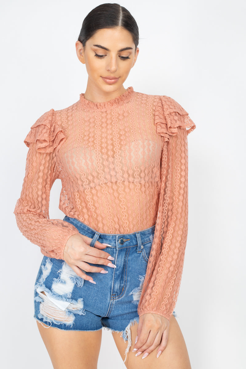 Alice Sheer Crochet Lace Ruffled Top