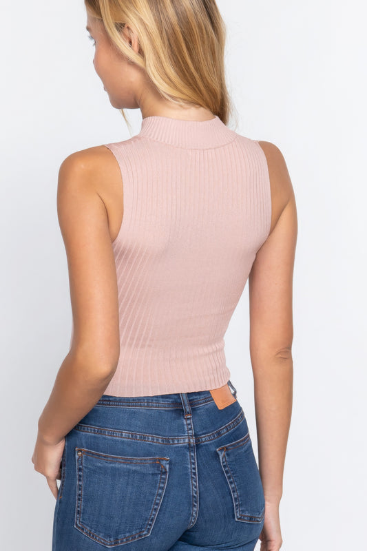 Cloud Pink Sleeveless Ribbed Sweater Top