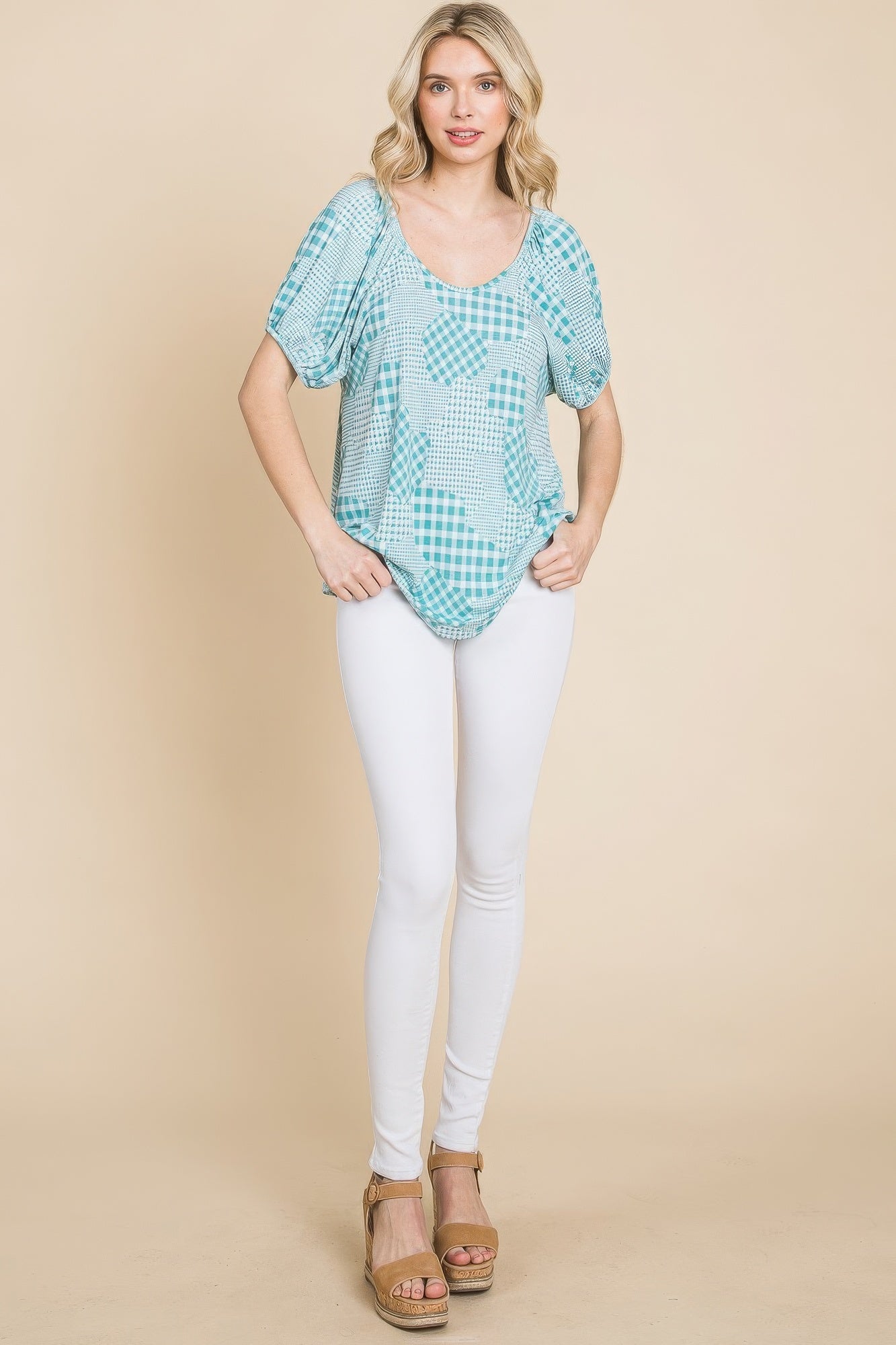 Maeve Houndstooth Plaid Top