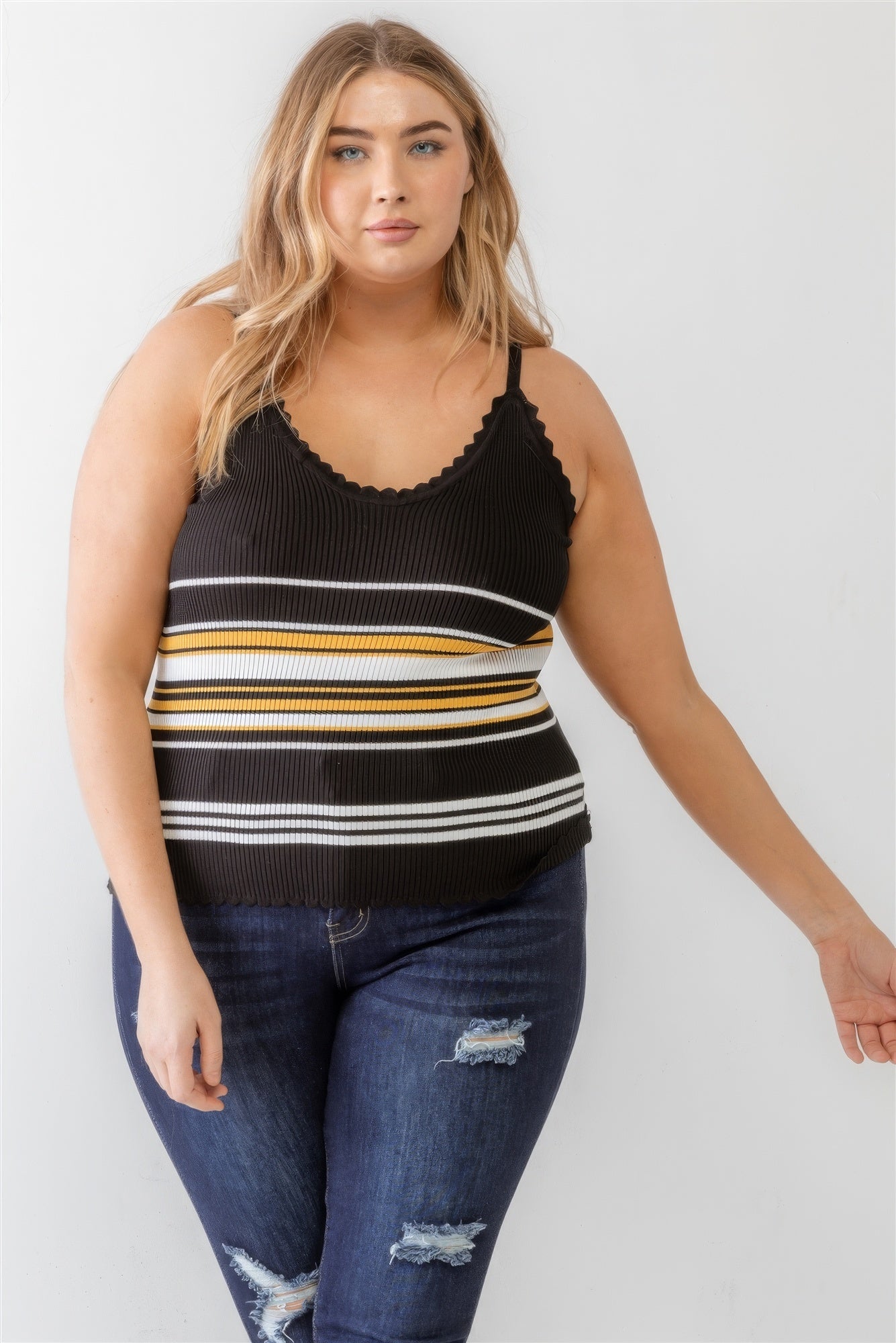 Piper Ribbed Ruffle Tank Top | Curvy