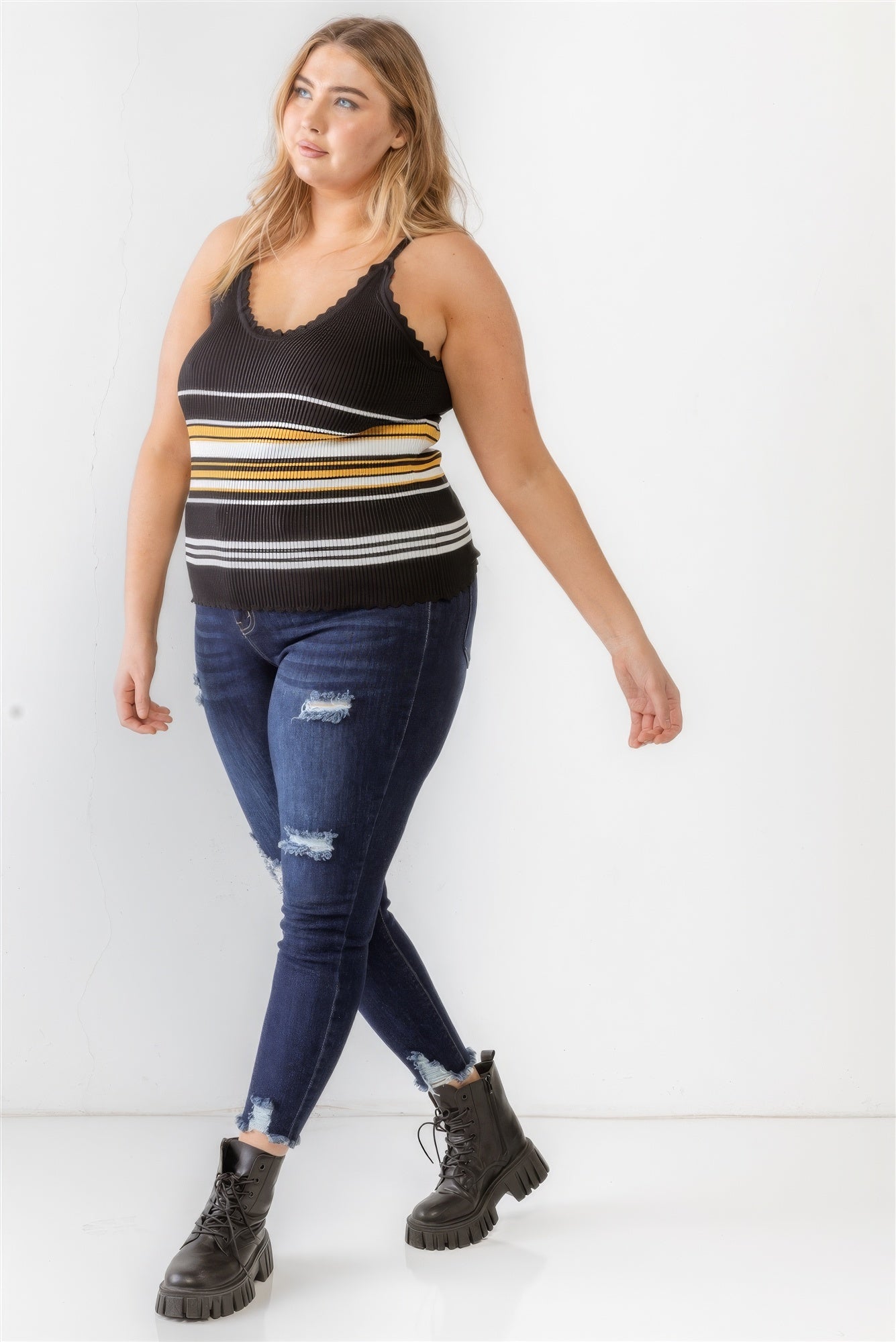 Piper Ribbed Ruffle Tank Top | Curvy