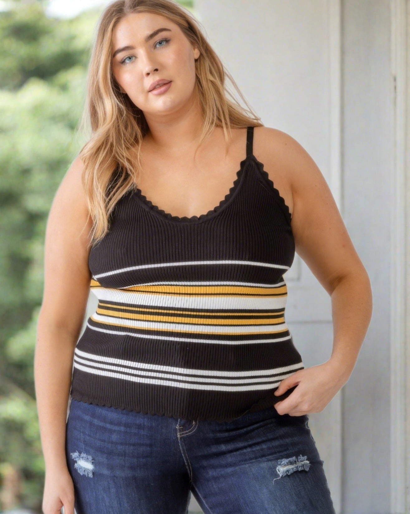 Piper Ribbed Ruffle Tank Top | Curvy