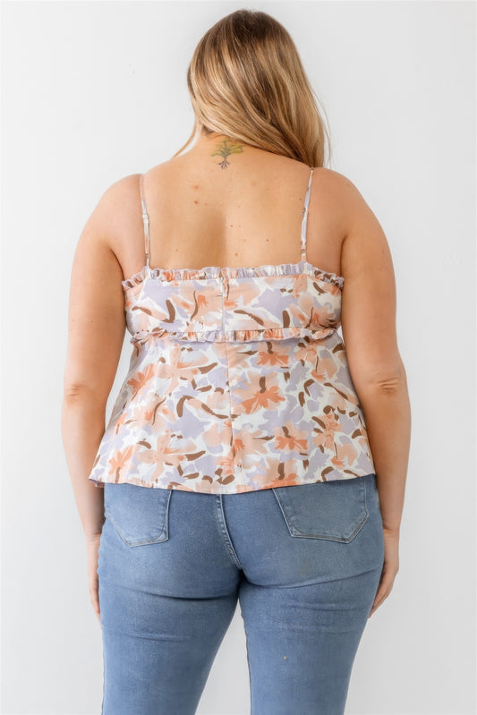 Floral Ruffle Sleeveless Tank Top | Curvy