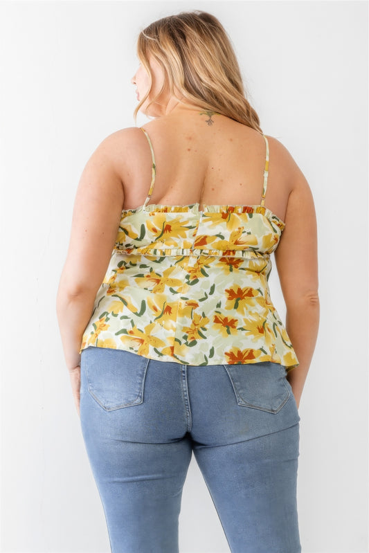 Floral Ruffle Sleeveless Tank Top | Curvy