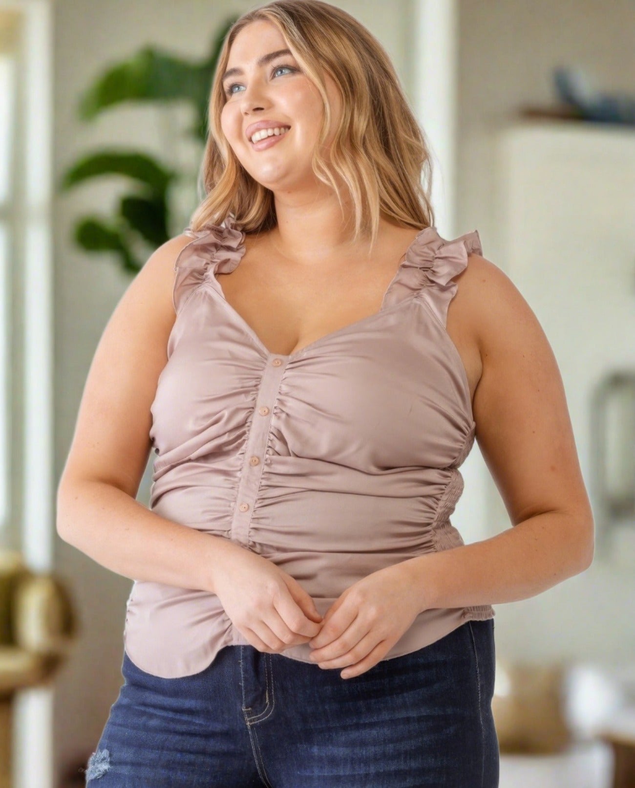 Brielle Ruffle Smocked Tank Top | Curvy