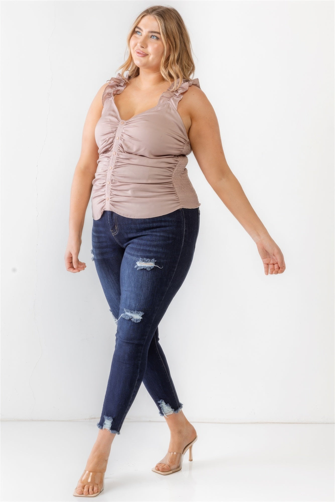 Brielle Ruffle Smocked Tank Top | Curvy