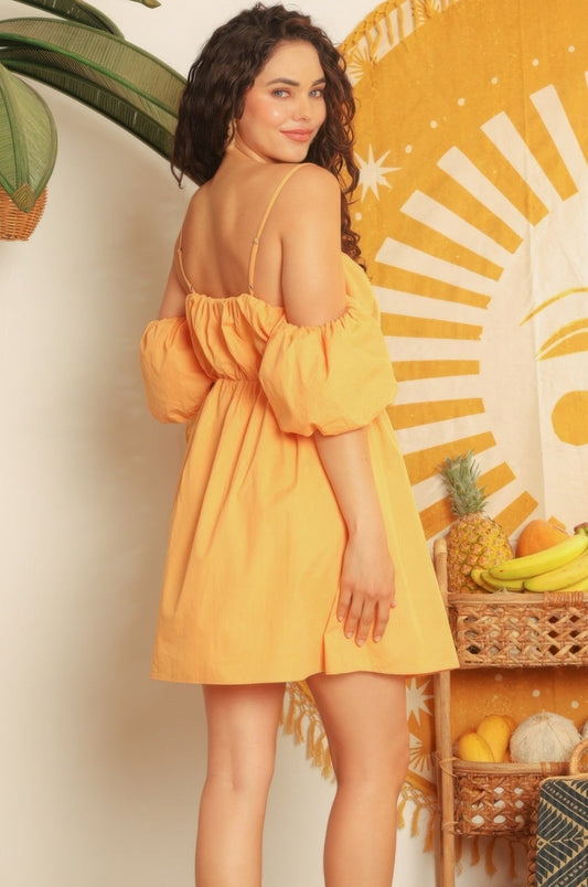 Mango Cold Shoulder Puff Sleeve Mini Dress