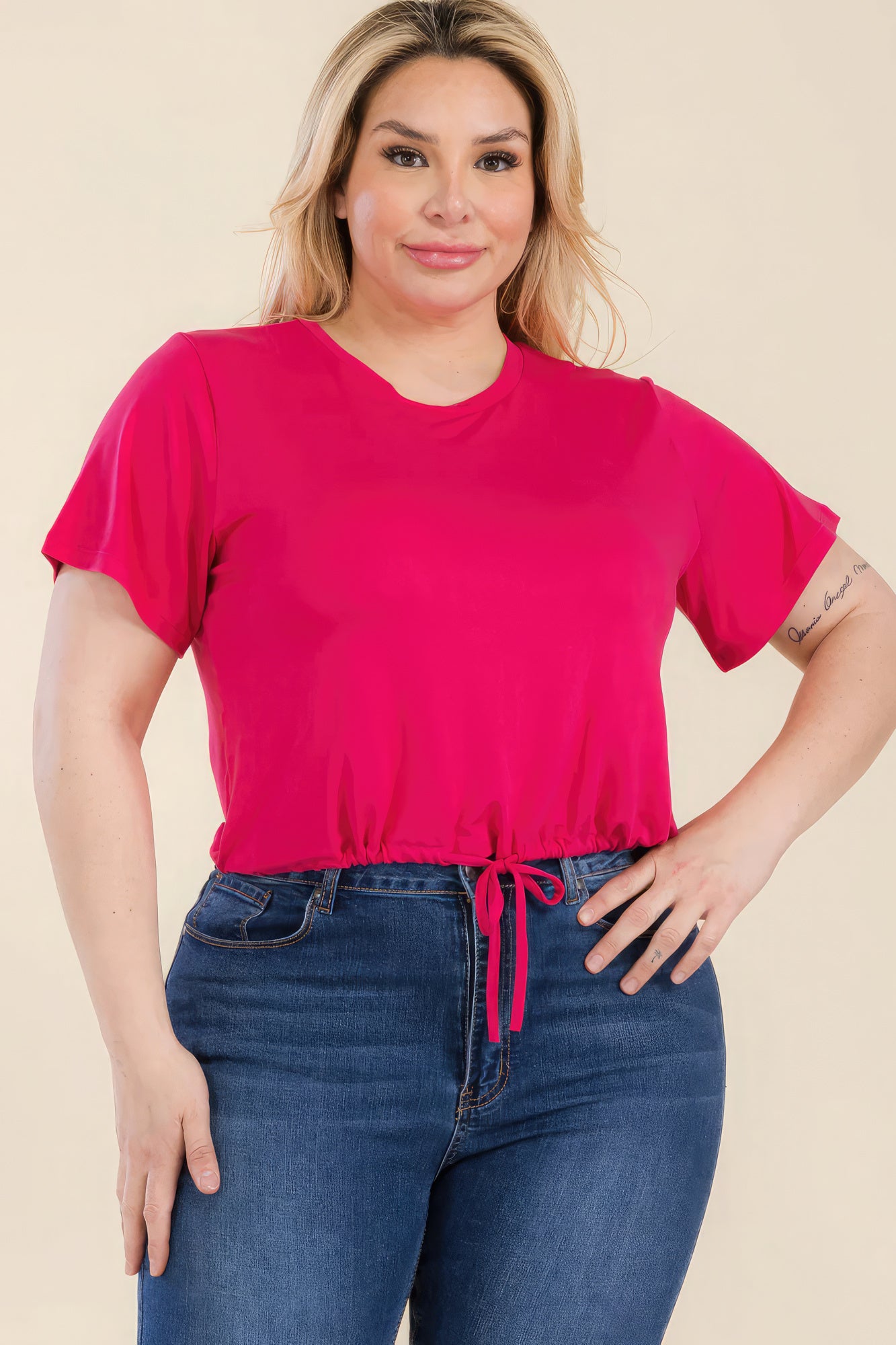 Charlie Tie Front Drawstring Crop Top | Curvy