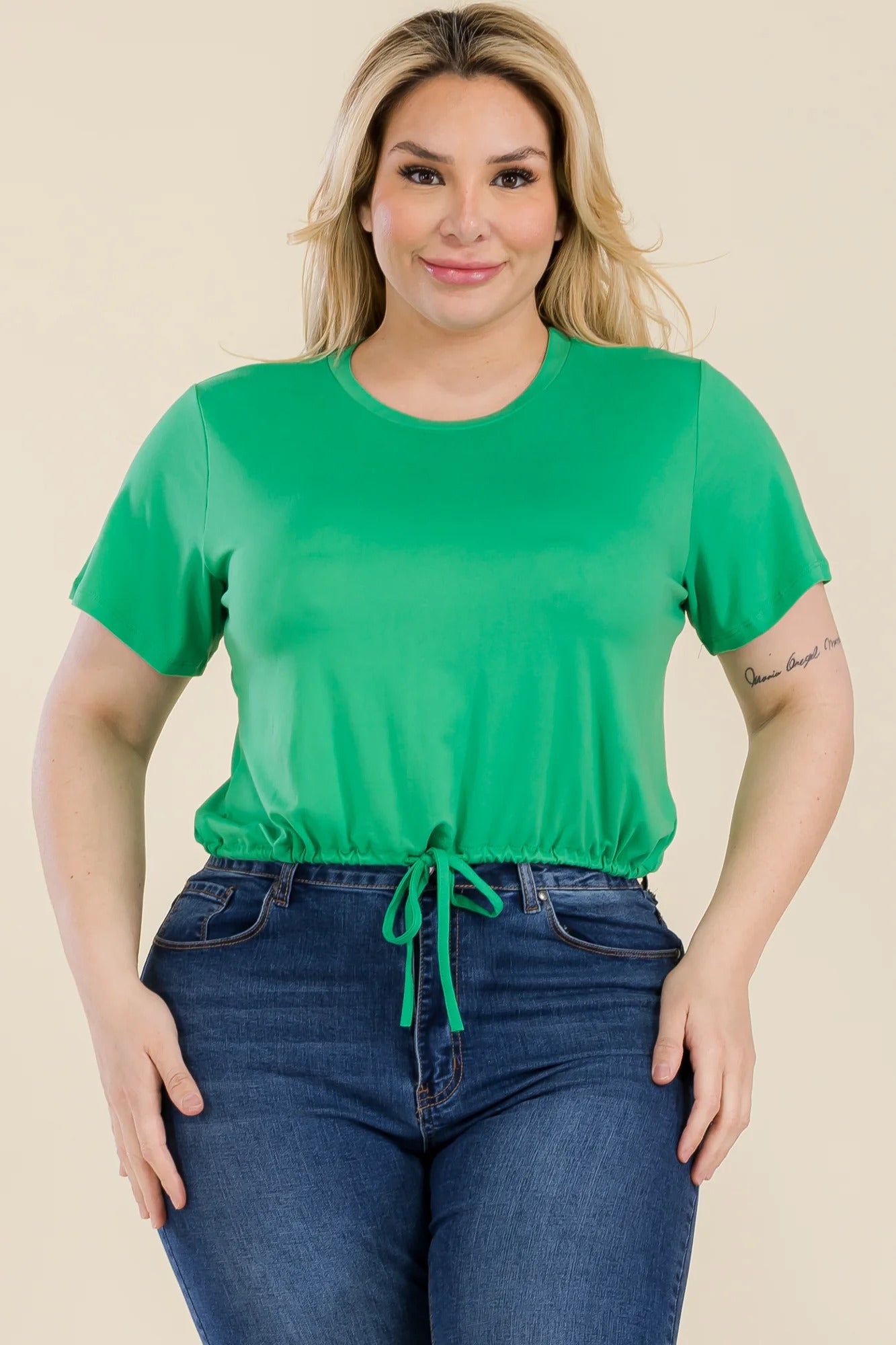 Charlie Tie Front Drawstring Crop Top | Curvy