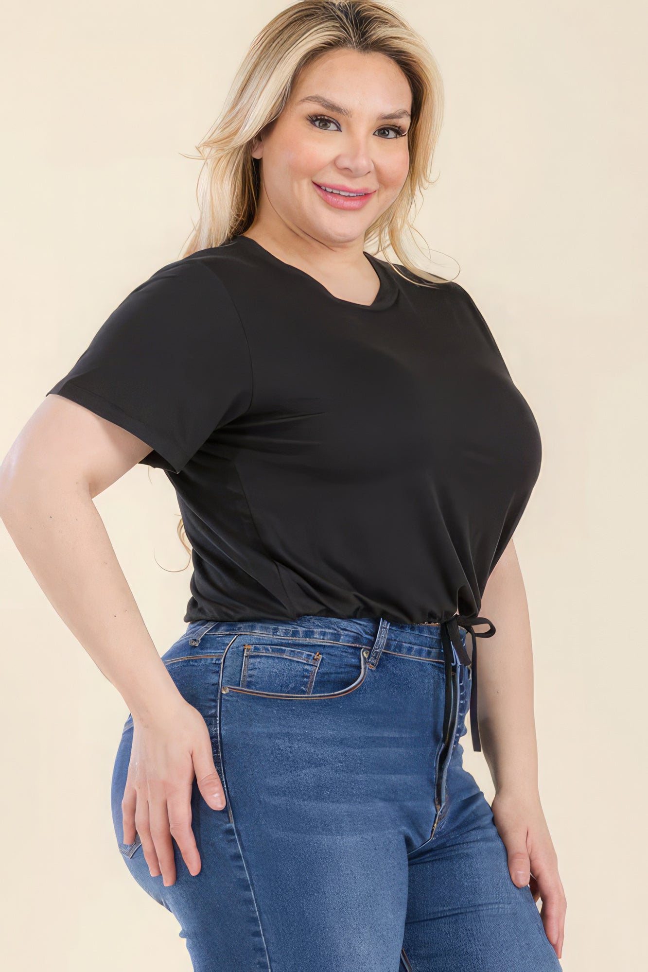 Charlie Tie Front Drawstring Crop Top | Curvy