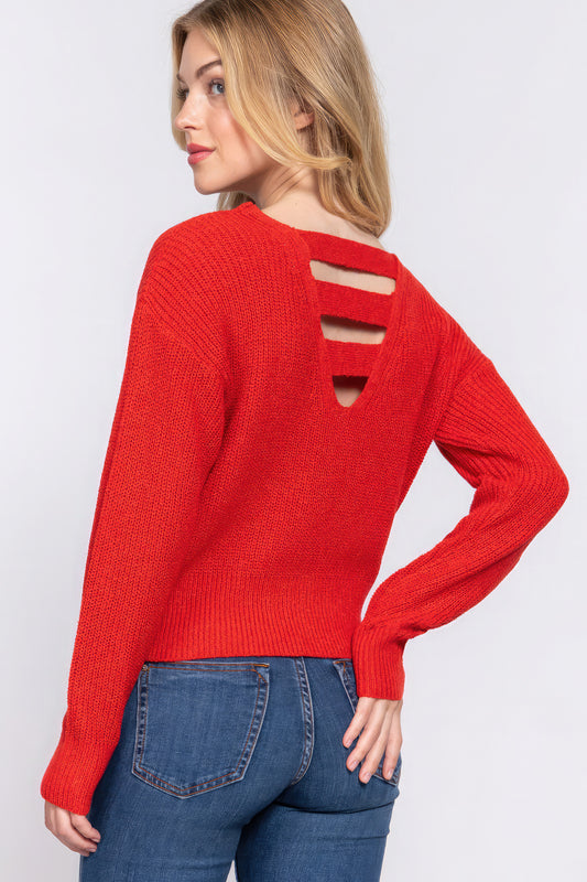 Reagan Dolman Strappy Open Back Sweater | Ruby Red