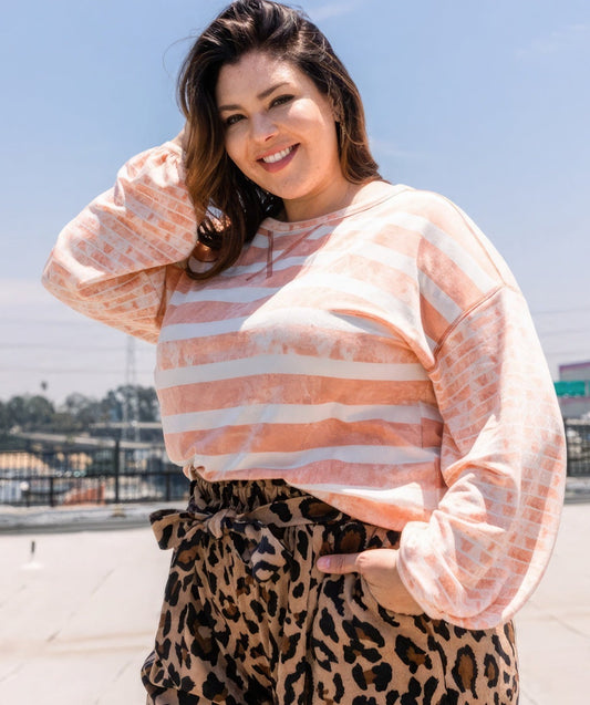 Alina Striped French Terry Top | Curvy